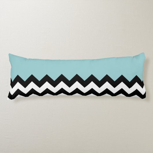 Zwarte en witte zigzag Patroon, Chevron, blauw Lichaamskussen (Voorkant)