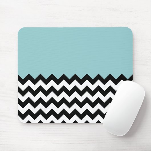 Zwarte en witte zigzag Patroon, Chevron, blauw Muismat (Met muis)