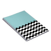 Zwarte en witte zigzag Patroon, Chevron, blauw Notitieboek (Rechterzijde)