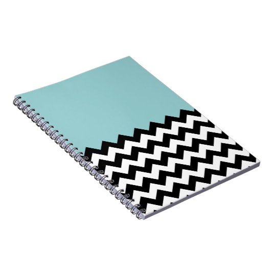 Zwarte en witte zigzag Patroon, Chevron, blauw Notitieboek (Rechterzijde)