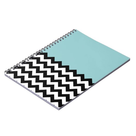 Zwarte en witte zigzag Patroon, Chevron, blauw Notitieboek (Linkerzijde)