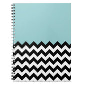 Zwarte en witte zigzag Patroon, Chevron, blauw Notitieboek (Voorkant)