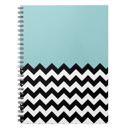 Zwarte en witte zigzag Patroon, Chevron, blauw Notitieboek (Voorkant)