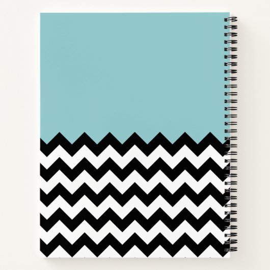Zwarte en witte zigzag Patroon, Chevron, blauw Notitieboek (Achterkant)