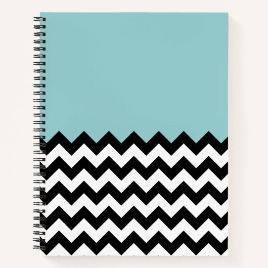 Zwarte en witte zigzag Patroon, Chevron, blauw Notitieboek (Voorkant)