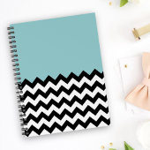 Zwarte en witte zigzag Patroon, Chevron, blauw Notitieboek