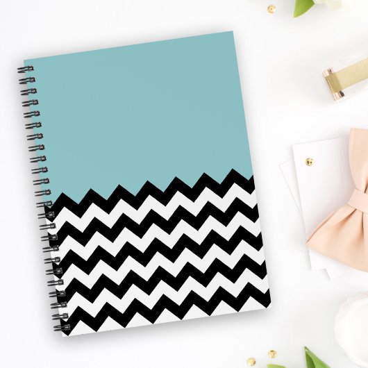 Zwarte en witte zigzag Patroon, Chevron, blauw Notitieboek