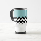 Zwarte en witte zigzag Patroon, Chevron, blauw Reisbeker (Voorkant links)