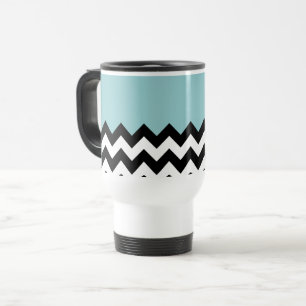 Zwarte en witte zigzag Patroon, Chevron, blauw Reisbeker
