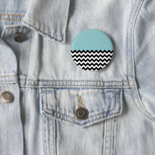 Zwarte en witte zigzag Patroon, Chevron, blauw Ronde Button 5,7 Cm
