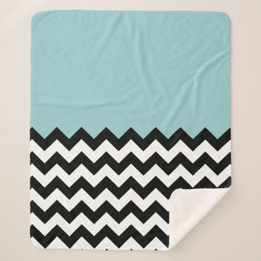 Zwarte en witte zigzag Patroon, Chevron, blauw Sherpa Deken (Voorkant)