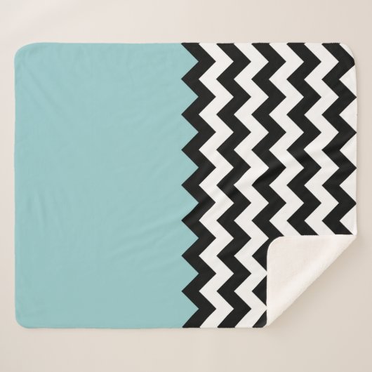 Zwarte en witte zigzag Patroon, Chevron, blauw Sherpa Deken (Voorkant (horizontaal))