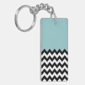 Zwarte en witte zigzag Patroon, Chevron, blauw Sleutelhanger (Voorkant Links)