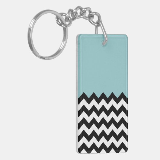 Zwarte en witte zigzag Patroon, Chevron, blauw Sleutelhanger (Voorkant Links)