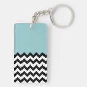Zwarte en witte zigzag Patroon, Chevron, blauw Sleutelhanger (achterkant)