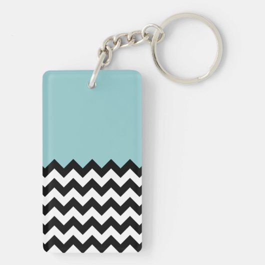 Zwarte en witte zigzag Patroon, Chevron, blauw Sleutelhanger (achterkant)