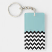 Zwarte en witte zigzag Patroon, Chevron, blauw Sleutelhanger (Voorkant)