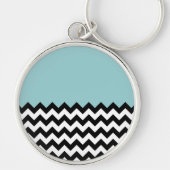 Zwarte en witte zigzag Patroon, Chevron, blauw Sleutelhanger (Voorkant)