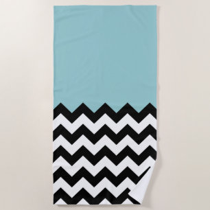 Zwarte en witte zigzag Patroon, Chevron, blauw Strandlaken