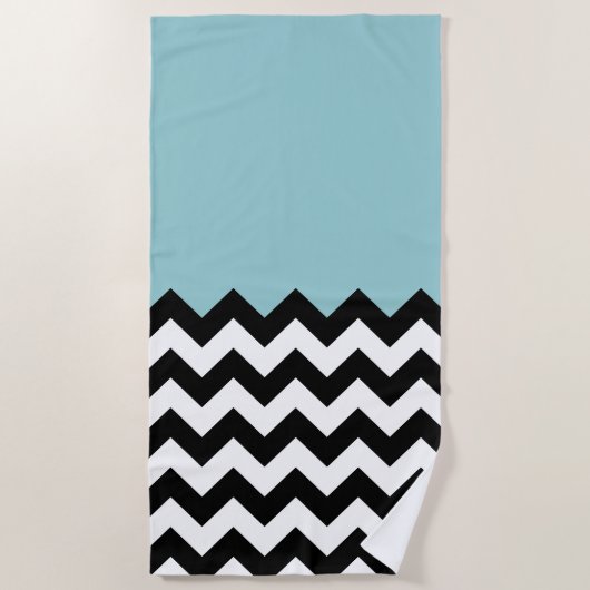 Zwarte en witte zigzag Patroon, Chevron, blauw Strandlaken (Voorkant)