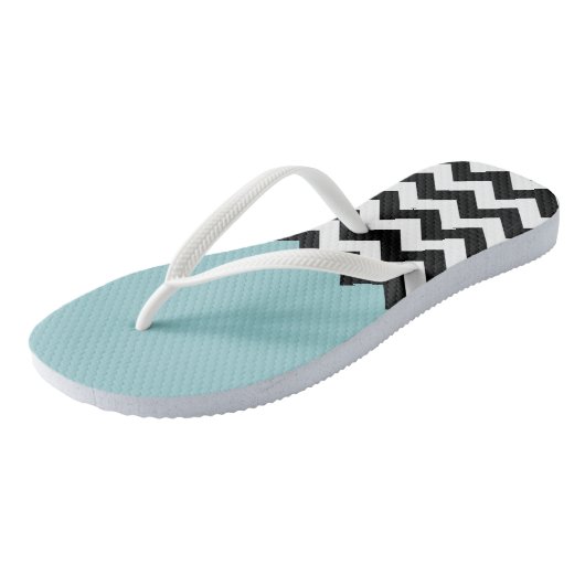 Zwarte en witte zigzag Patroon, Chevron, blauw Teenslippers (Schuin)