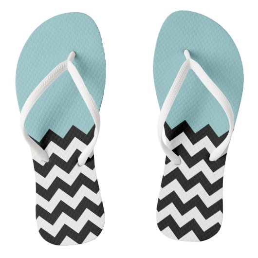 Zwarte en witte zigzag Patroon, Chevron, blauw Teenslippers (Voetbed)
