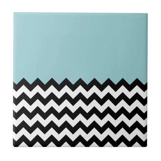 Zwarte en witte zigzag Patroon, Chevron, blauw Tegeltje (Voorkant)