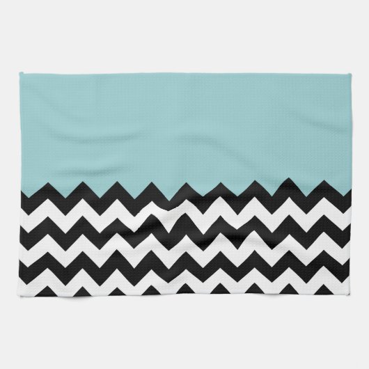 Zwarte en witte zigzag Patroon, Chevron, blauw Theedoek (Horizontaal)