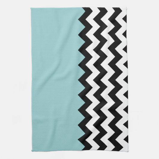 Zwarte en witte zigzag Patroon, Chevron, blauw Theedoek (Verticaal)