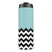 Zwarte en witte zigzag Patroon, Chevron, blauw Thermosbeker (Voorkant)