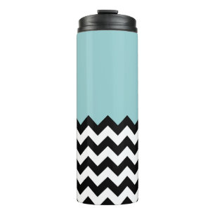 Zwarte en witte zigzag Patroon, Chevron, blauw Thermosbeker