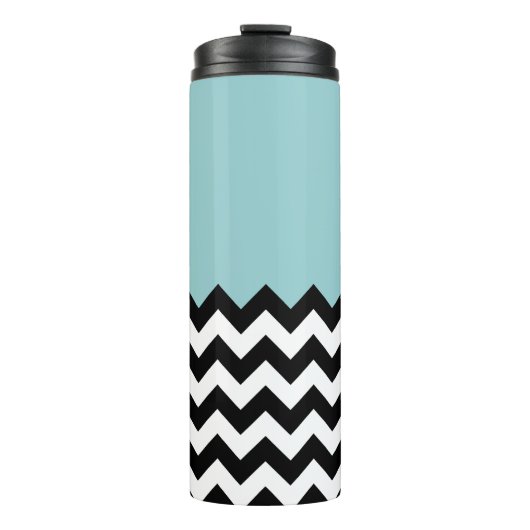 Zwarte en witte zigzag Patroon, Chevron, blauw Thermosbeker (Voorkant)