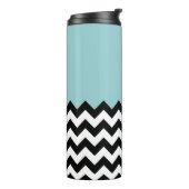 Zwarte en witte zigzag Patroon, Chevron, blauw Thermosbeker (Gedraaid links)