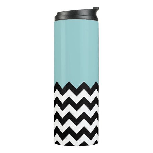 Zwarte en witte zigzag Patroon, Chevron, blauw Thermosbeker (Gedraaid links)