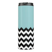 Zwarte en witte zigzag Patroon, Chevron, blauw Thermosbeker (Achterkant)