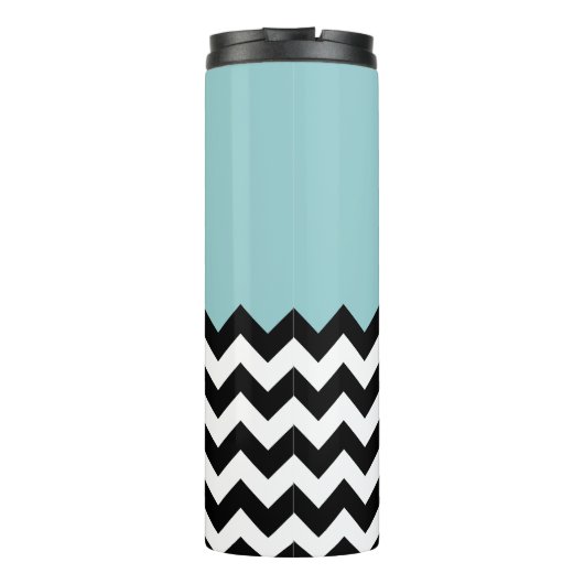 Zwarte en witte zigzag Patroon, Chevron, blauw Thermosbeker (Achterkant)
