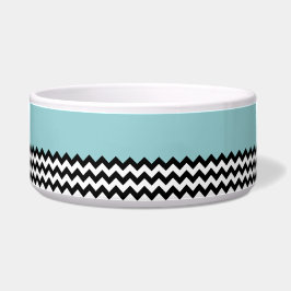 Zwarte en witte zigzag Patroon, Chevron, blauw Voerbakje