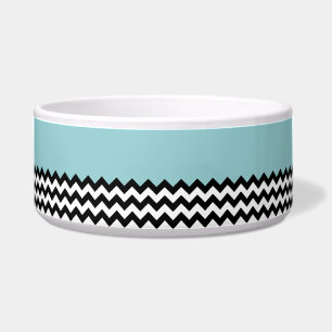 Zwarte en witte zigzag Patroon, Chevron, blauw Voerbakje