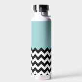 Zwarte en witte zigzag Patroon, Chevron, blauw Waterfles (Links)