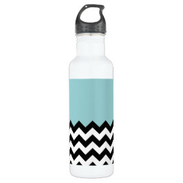 Zwarte en witte zigzag Patroon, Chevron, blauw Waterfles