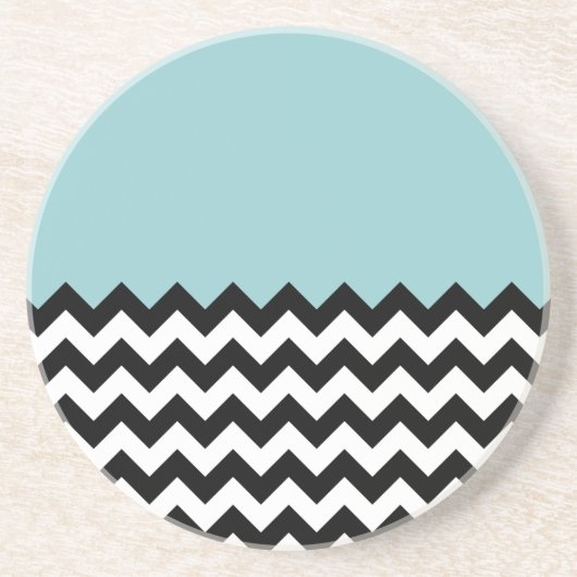 Zwarte en witte zigzag Patroon, Chevron, blauw Zandsteen Onderzetter (Voorkant)