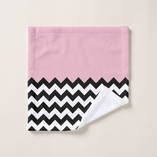 Zwarte en witte zigzag Patroon, Chevron, Roze Bad Handdoek (Wasdoekje)