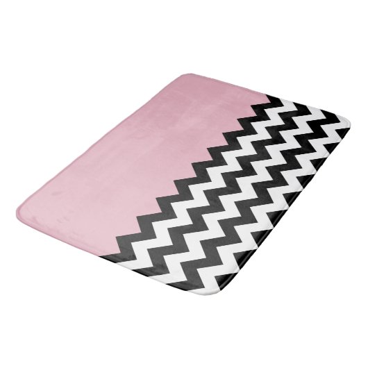 Zwarte en witte zigzag Patroon, Chevron, Roze Badmat (Gekanteld)