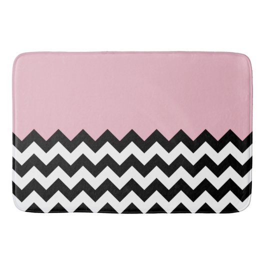 Zwarte en witte zigzag Patroon, Chevron, Roze Badmat (Voorkant)