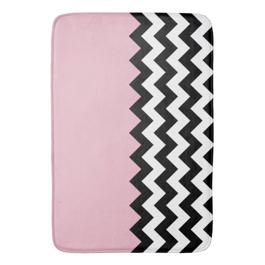 Zwarte en witte zigzag Patroon, Chevron, Roze Badmat (Voorkant Verticaal)