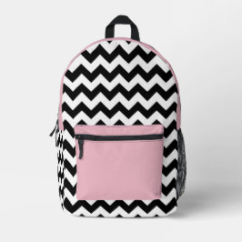 Zwarte en witte zigzag Patroon, Chevron, Roze Bedrukte Rugzak