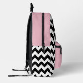 Zwarte en witte zigzag Patroon, Chevron, Roze Bedrukte Rugzak (Links)