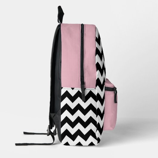 Zwarte en witte zigzag Patroon, Chevron, Roze Bedrukte Rugzak (Links)