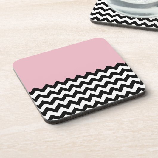 Zwarte en witte zigzag Patroon, Chevron, Roze Bier Onderzetter (Linkerzijde)