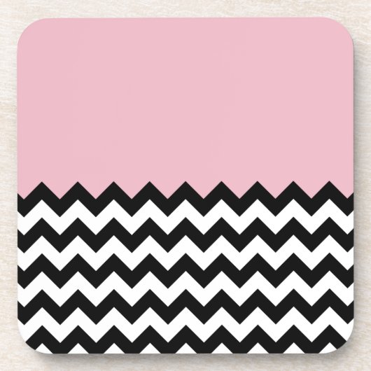 Zwarte en witte zigzag Patroon, Chevron, Roze Bier Onderzetter (Voorkant)